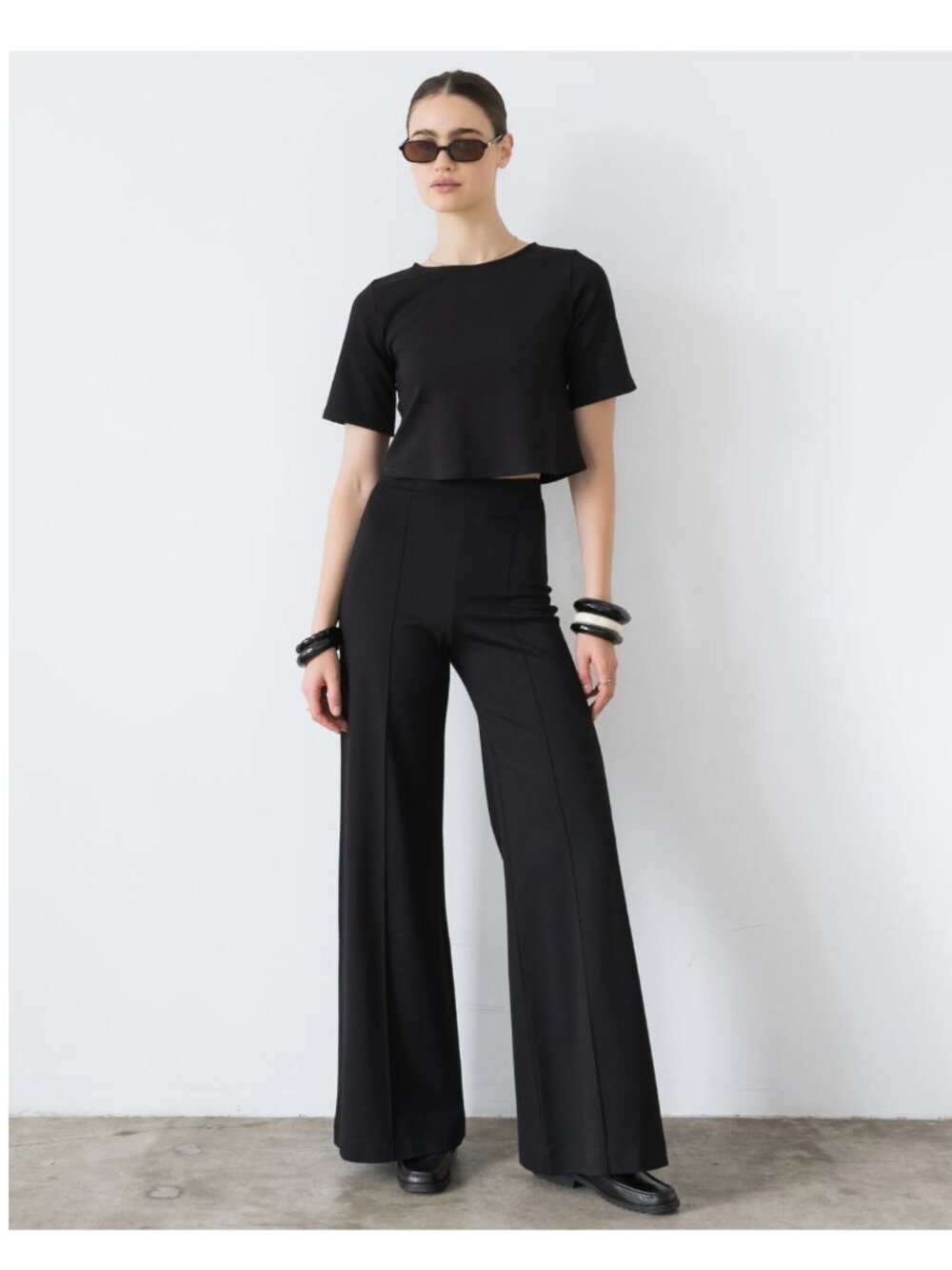 RIPLEY RADER Black Ponte Knit Wide Leg Pull-On Pant in Black Size 1/XS